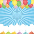 Sky background with balloon and event tents.